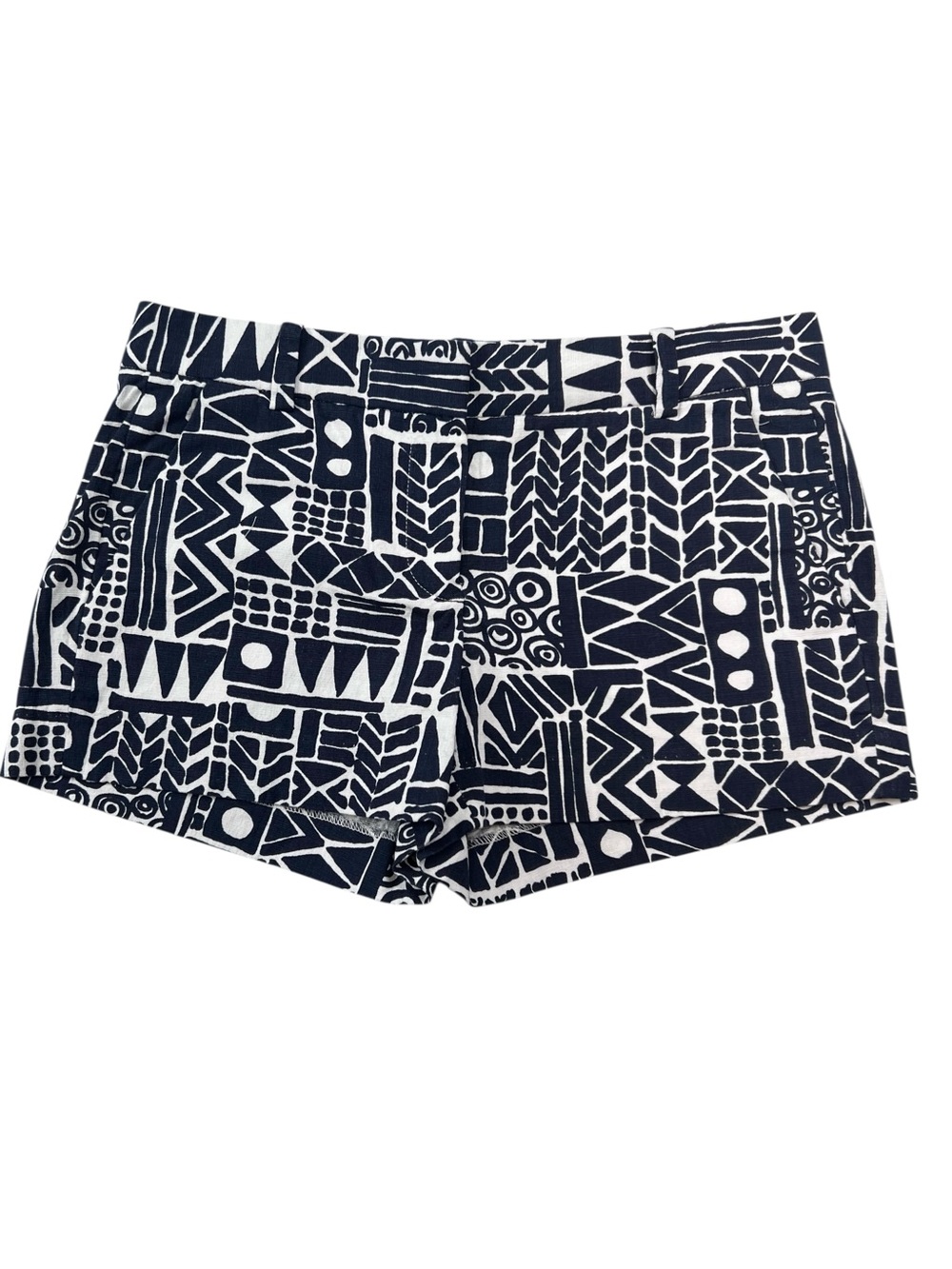 J. Crew Chino Shorts Size 4 Navy White Aztec Tribal Geometric Stretch Cotton - Picture 2 of 9